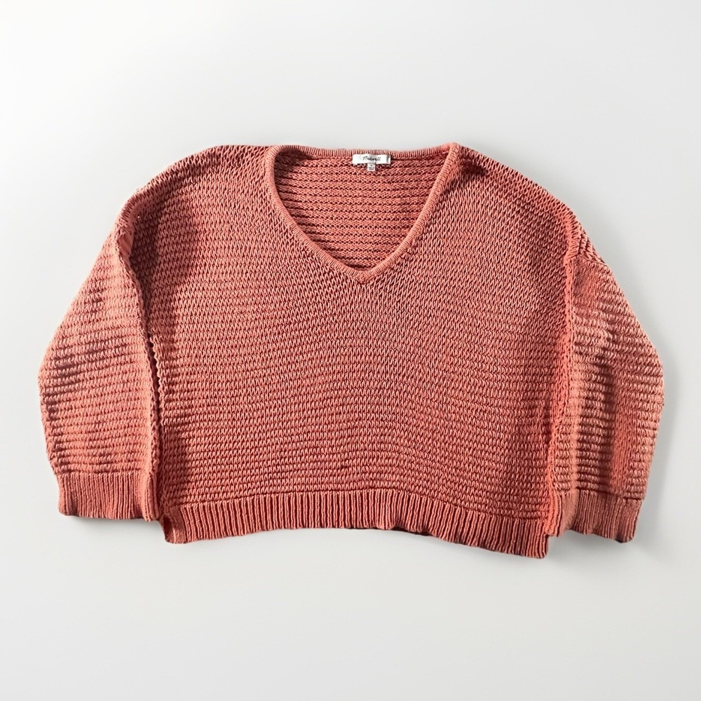 Madewell Open Stitch Cotton Blend Cropped Sweater Rust Orange Size Large